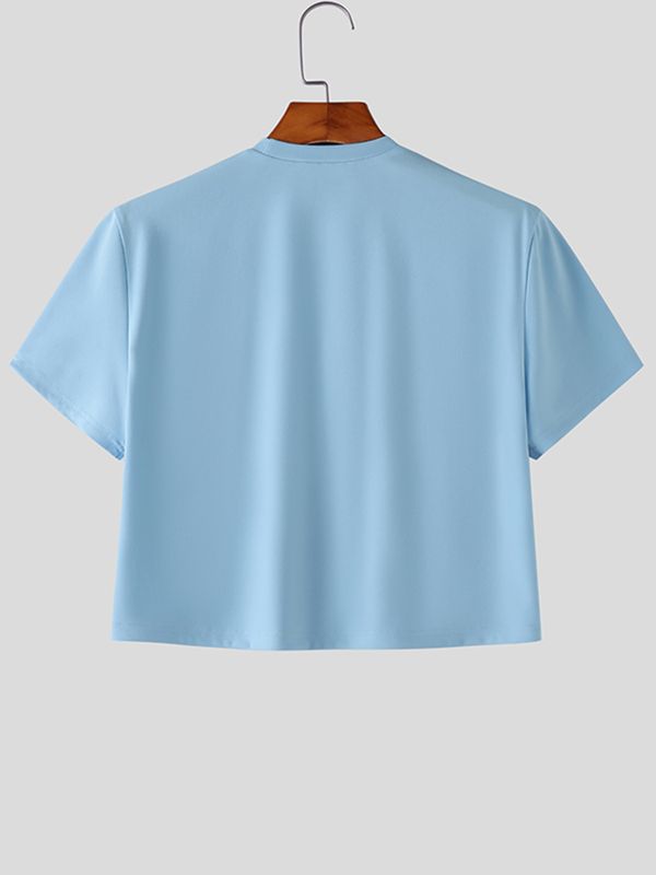 Men's New Chinese Style Frog Button Cropped Short Sleeve T-shirt SKUL56545