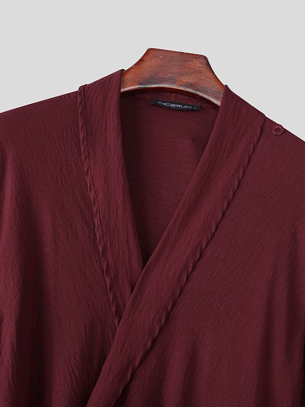 Men's Deconstructed Pleated Waist Drawstring Long Sleeve Shirt SKUL32840