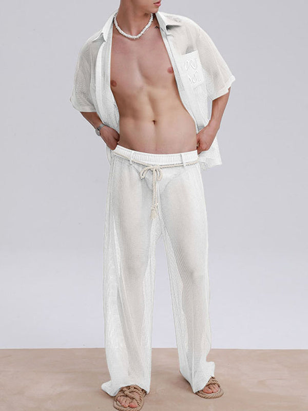 Mens Sheer Mesh Textured Two Pieces Outfit SKUL13934