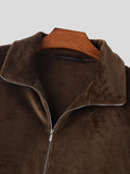 Mens Solid Zip Fleece Drawstring Hem Jacket SKUK41836