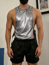 Men's Avant-Garde Metallic Wet-Look Eyelet Detail Open Side Bib Tank SKUL63039