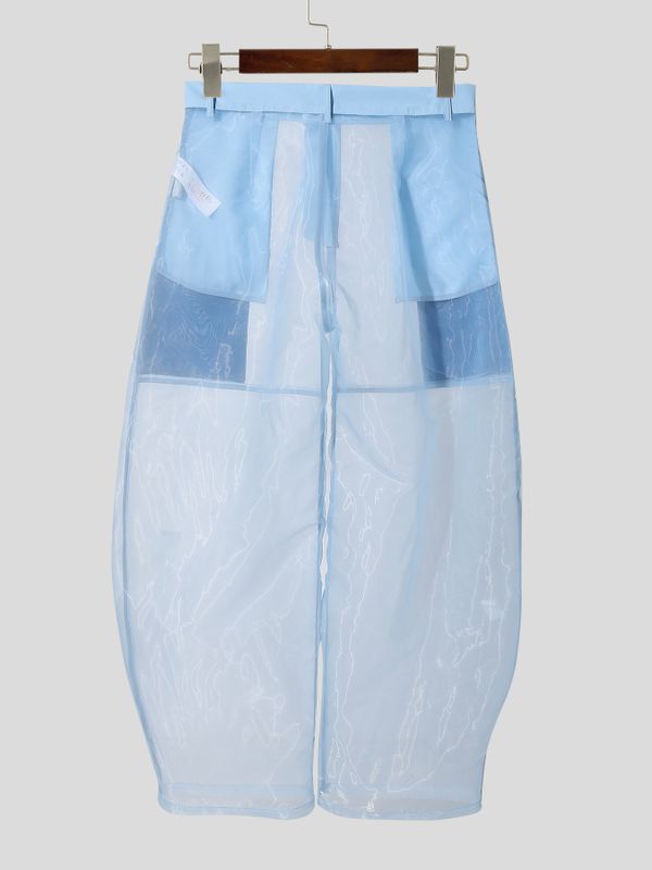 Men's Avant-Garde Sheer Mesh Patchwork Wide Leg Pant SKUL60252