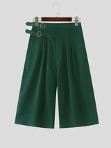 Men's Avant-Garde Gothic High Waist Buckle Wide Leg Culotte Pant SKUL65884