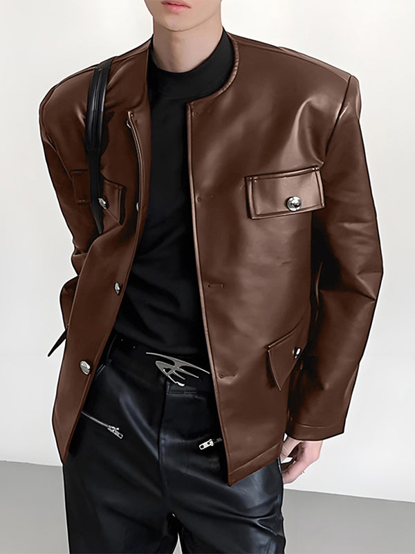 Men's Faux Leather Casual Long Sleeve Blazer SKUL27308