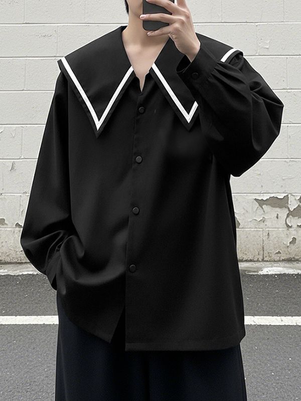 Men's Preppy Style Solid Color Lapel Collar Long Sleeve Shirt SKUL45136