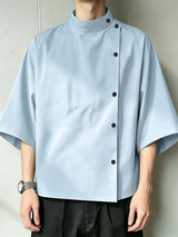 Men's Asymmetrical Side-Fastening High-Collar Boxy Shirt SKUL60115