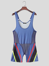 Men's Athletic Techwear Contrast Racing Stripe Compression Fit Sleeveless U-Neck Bodysuit SKUL73632