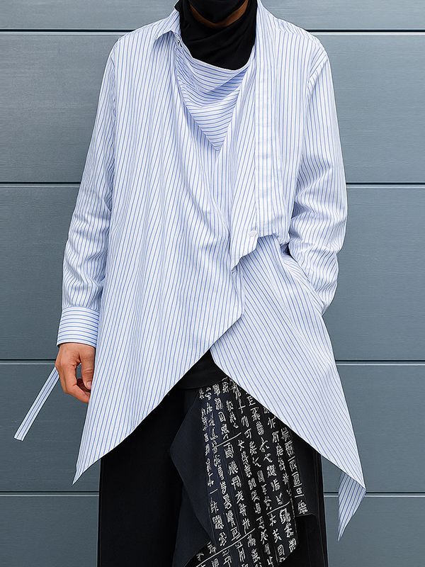 Men's Striped Stacked Collar Long Sleeve Shirt SKUL32957