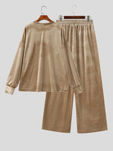 Men's Casual Oversized Velour Deep-V Two Pieces Outfit SKUL79072
