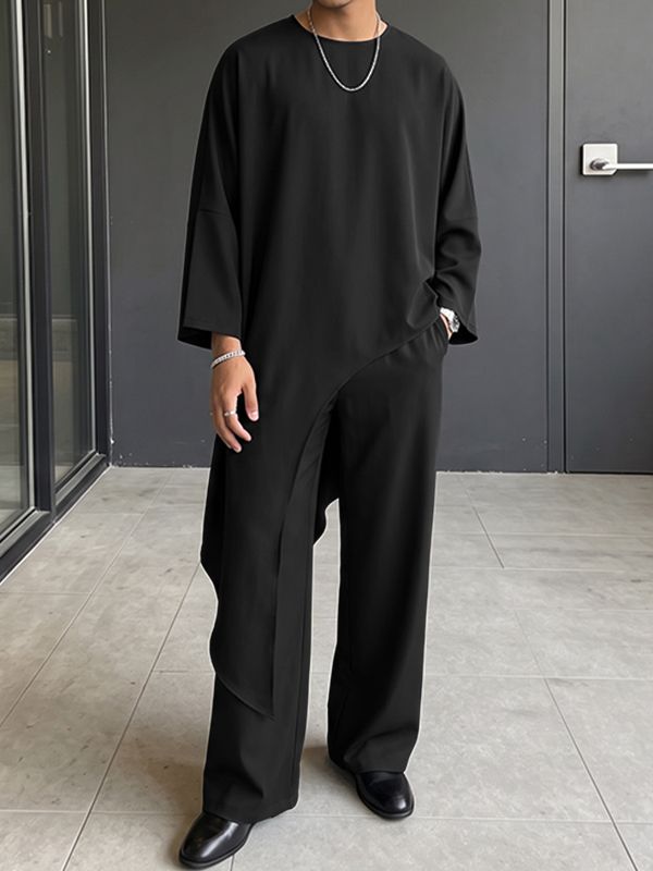 Men's Avant-Garde Minimalist Asymmetrical Drapey Two Pieces Outfit SKUL79636