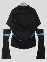 Men's Cut Out Design Contrast Color Striped Zipper Long Sleeve Sweatshirt SKUL36342