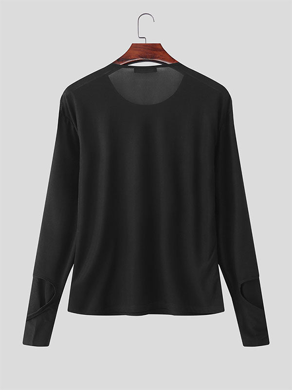 Men's Solid Color Deconstructed Long Sleeve T-Shirt SKUL23747