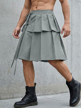 Men's Avant-Garde Gothic Pleated Layered Tie Waist Kilt Skirt SKUL58595