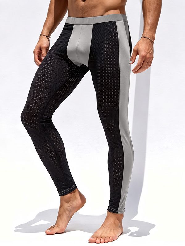 Men's Sexy Athletic Sport Home Lounge Colorblock See-Through V-Seam Pant SKUL86021