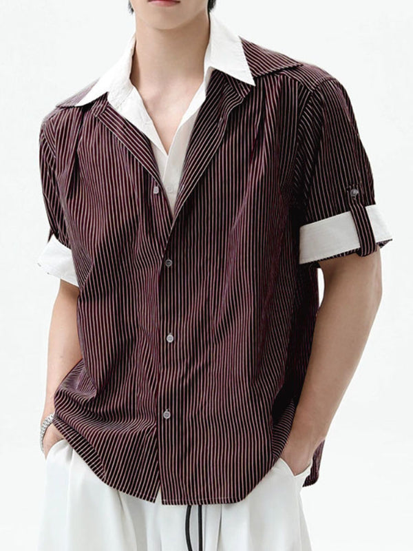 Men's Striped Colorblock Short Sleeve Shirt SKUL27367