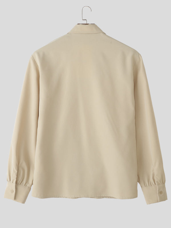 Mens Solid Color Ruffle Collar Long Sleeve Shirt SKUL27250