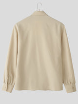 Mens Solid Color Ruffle Collar Long Sleeve Shirt SKUL27250