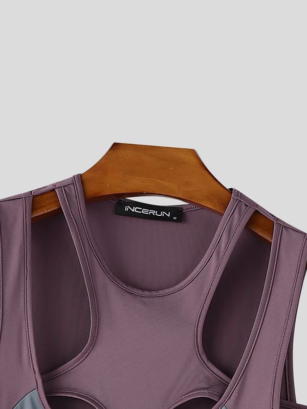 Men's Avant-Garde Cutout Color-Block High Stretch Slim Fit Bodysuit SKUL60606