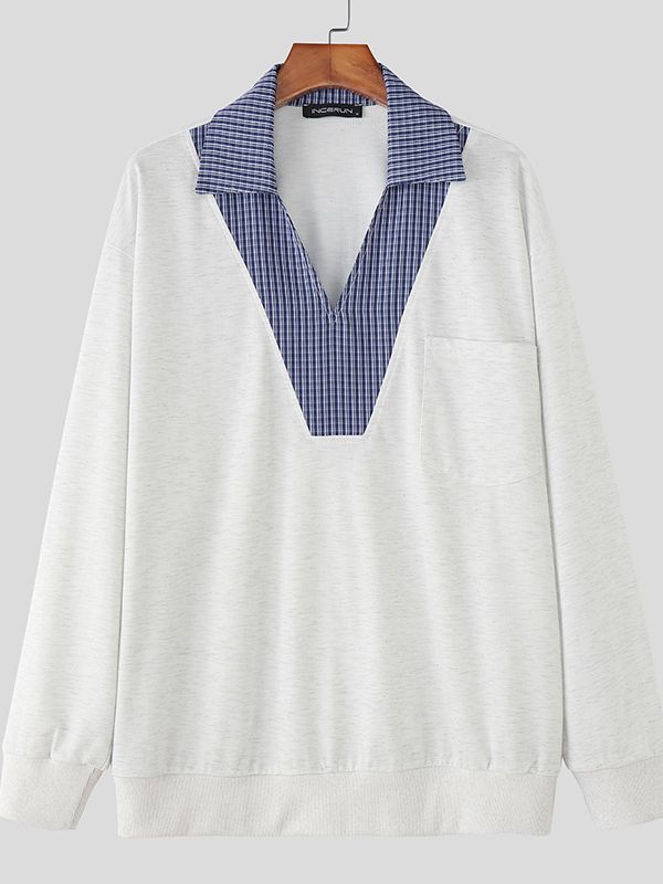 Men's Faux Two-Piece Plaid Long Sleeve Sweatshirt SKUL35129