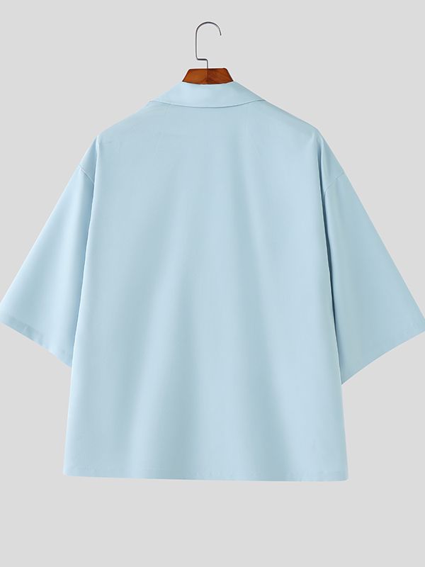 Men's Solid Color V Neck Half Sleeve Shirt SKUL51953