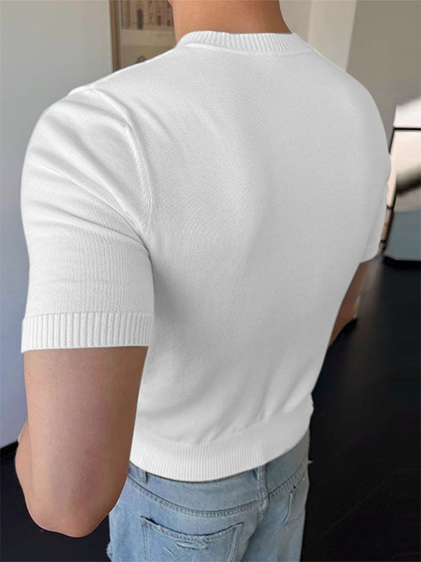 Men's Solid Color Knit Short Sleeve Shirt SKUL22811