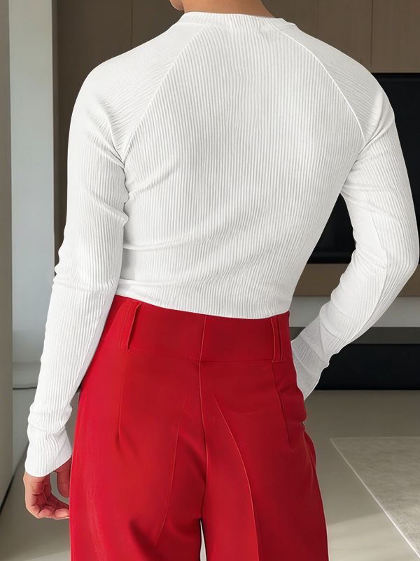 Men's Solid Color Textured Long Sleeve T-shirt SKUL45408