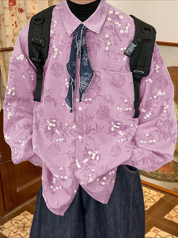 Men's Floral Print Long Sleeve Shirt SKUL43724