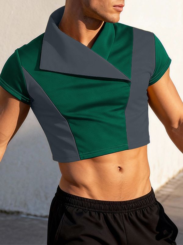 Men's Contrast Knit Cropped Short Sleeve T-shirt SKUL54034