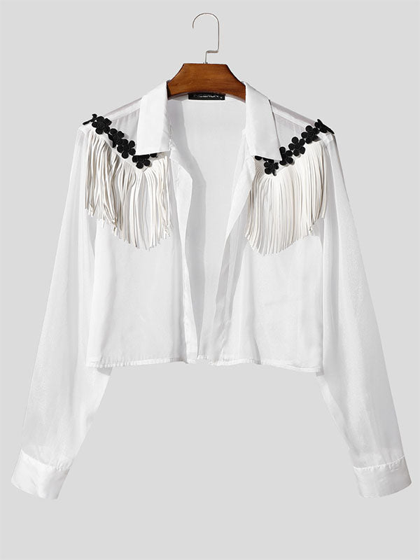 Mens Floral Embroidered Sheer Long Sleeve Cardigan SKUL13046