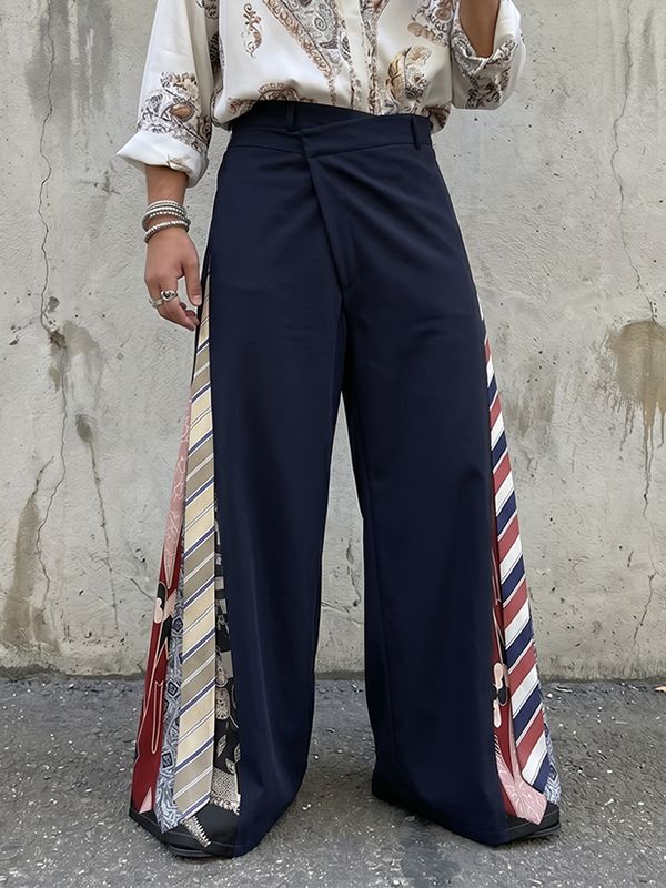 Men's Vintage Bohemian Asymmetrical Waist Side Patchwork Wide Leg Pant SKUL65081