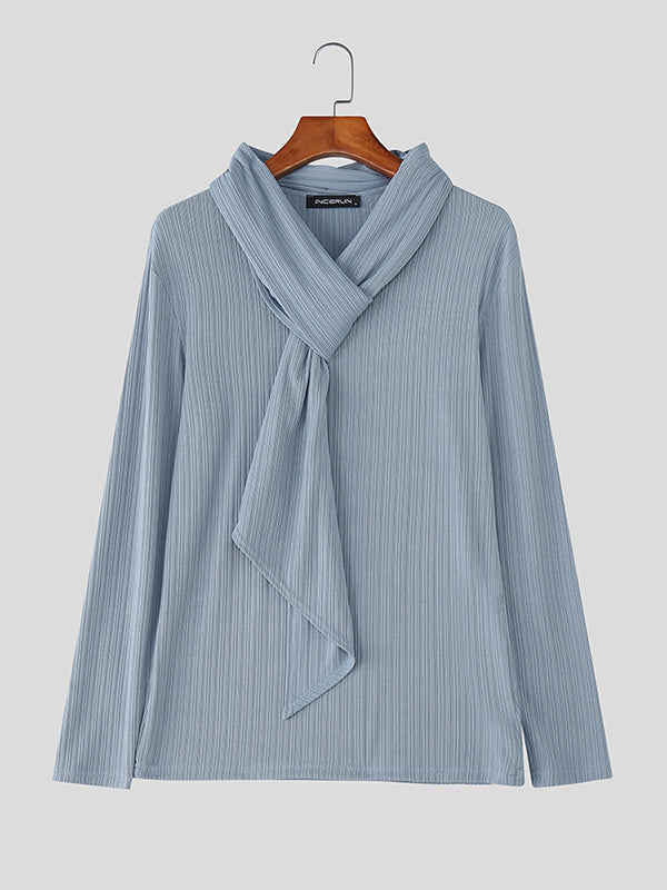 Men's Solid Color Deconstructed Textured Long Sleeve T-shirt SKUL28402