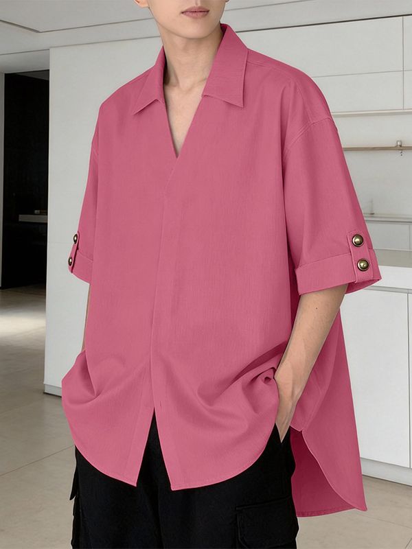 Men's Solid Color V Neck Half Sleeve Shirt SKUL58602