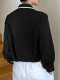 Mens Contrast Trim Lapel Tie Front Shirt SKUK05952