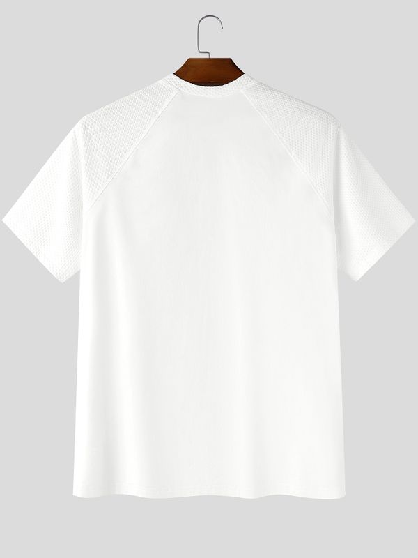 Men's American Vintage High-Street Waffle-Knit Short Sleeve Fitted T-shirt SKUL73645