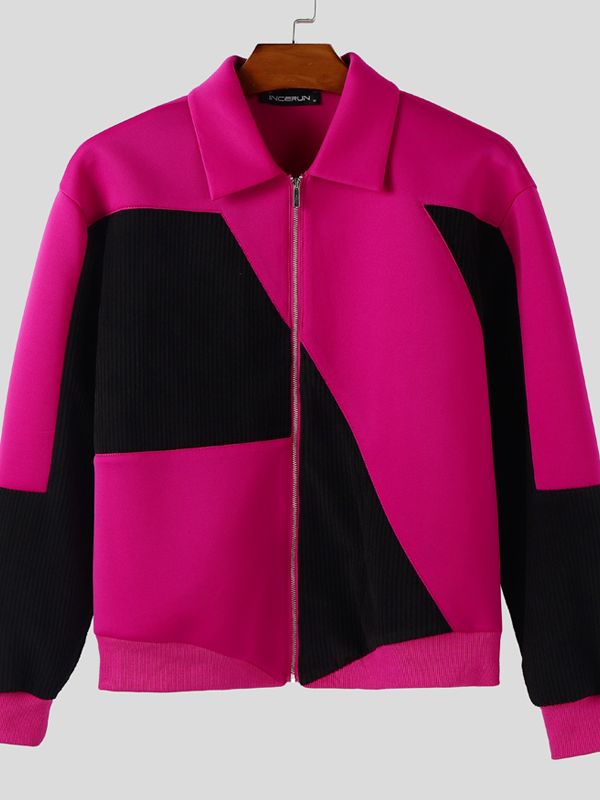 Men's Contrast Color Textured Long Sleeve Jacket SKUL44402