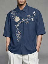 Men's Botanical Floral Embroidery Half Sleeve Shirt SKUL45338