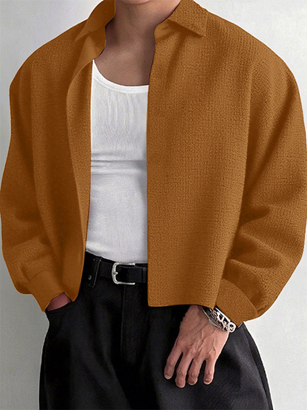 Men's Solid Color Textured Long Sleeve Shirt SKUL27289