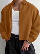 Men's Solid Color Textured Long Sleeve Shirt SKUL27289