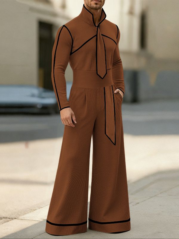 Men's Color Block Outlined Line Two Pieces Outfit SKUL43646