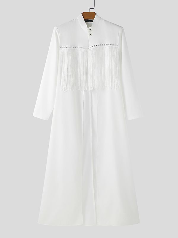 Men's Tassel Patchwork Long Hem Long Sleeve Cardigan SKUL47773