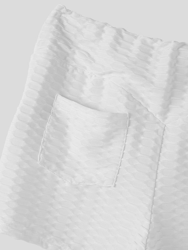 Men's Sexy Gym Textured Honeycomb Bubble Butt Lifting High Waist Back Pocket Short SKUL82417