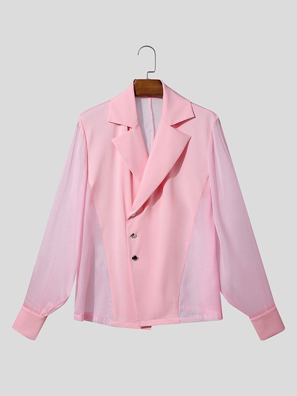 Men's Sheer Mesh Patchwork Long Sleeve Blazer SKUL49993