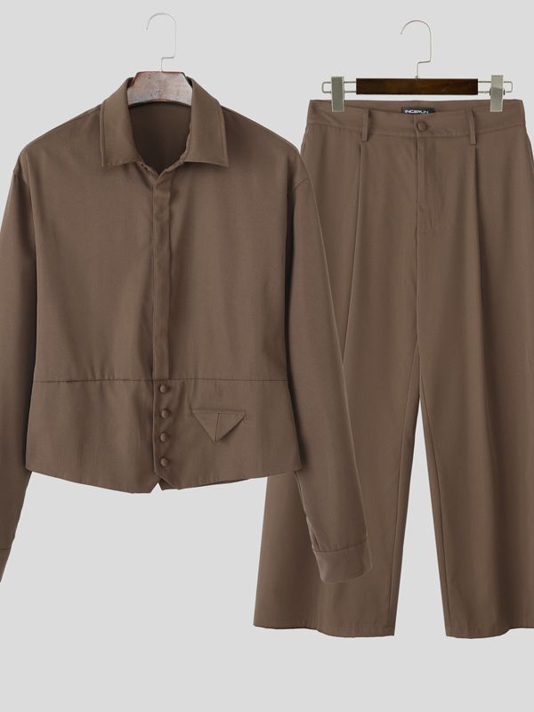 Men's Solid Color Casual Two Pieces Outfit SKUL37894