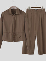 Men's Solid Color Casual Two Pieces Outfit SKUL37894