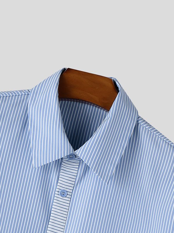 Men's American Vintage Striped Cropped Short Sleeve Shirt SKUL74515