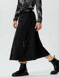 Mens Solid Pleated Metal Buckle Design Skirt SKUK28541