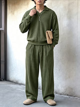 Men's High-Street Textured Polo Collar Two Pieces Outfit SKUL80488