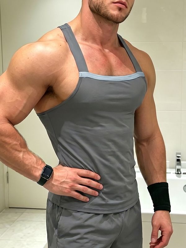 Men's Athletic Contrast Binding Square Neck Muscle Fit Tank SKUL71388