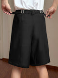 Mens Solid Buckle Waist Casual Shorts SKUK26876