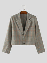 Men's Plaid Cropped Long Sleeve Blazer SKUL28398